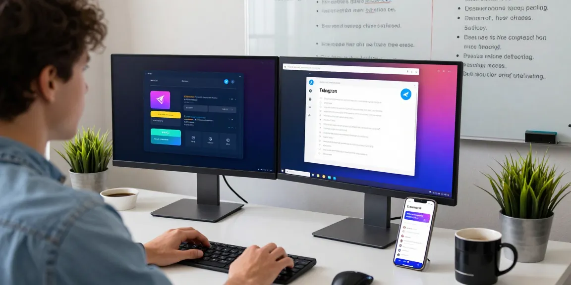 Setting up Telegram Chinese Version on a desktop in a modern workspace.