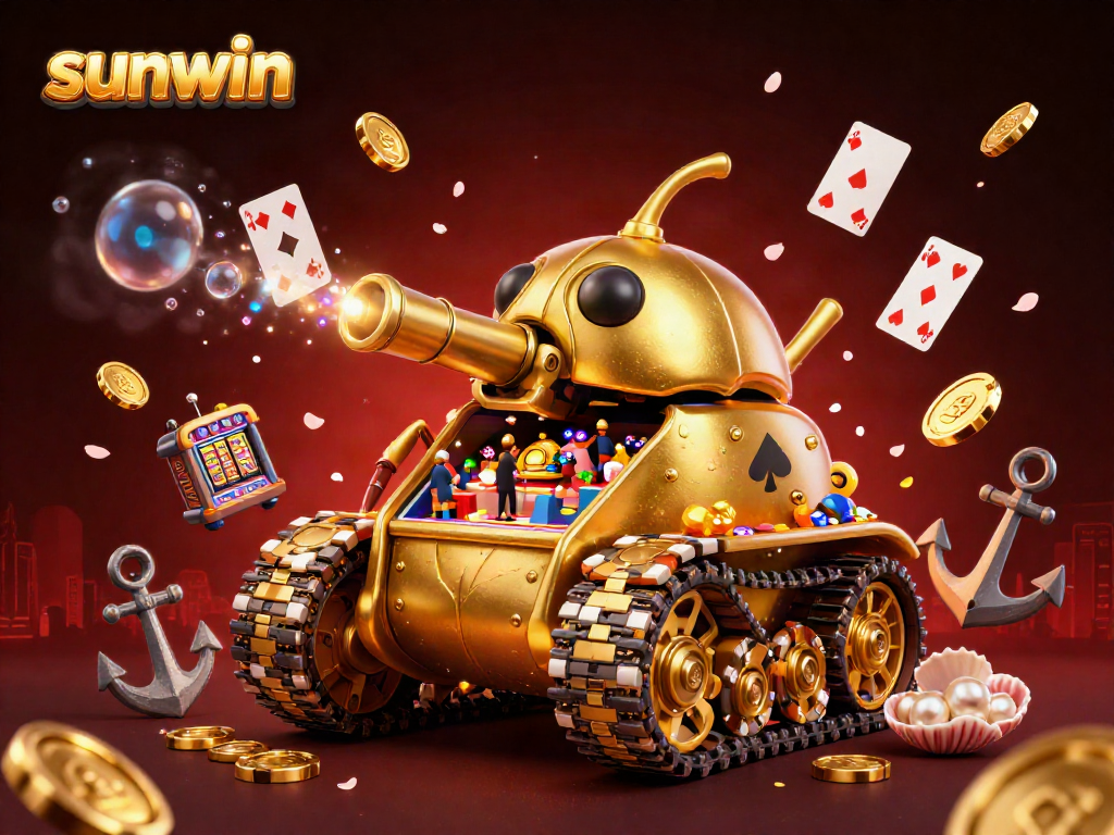 Experience thrilling gameplay at sunwin with our unique casino-themed golden beetle tank illustration.