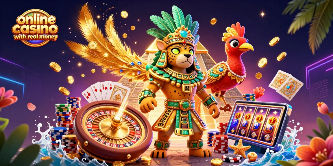 Experience the thrill of an online casino with real money in this vibrant 3D scene full of excitement.