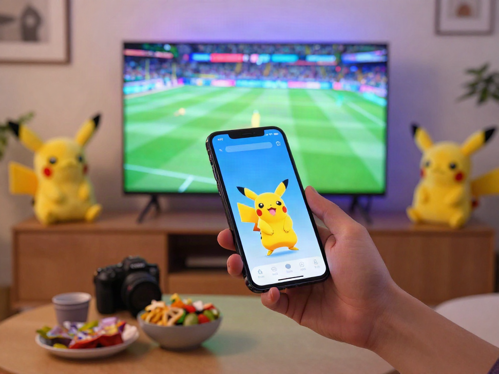 The Pikachu app in use on a smartphone, showcasing vibrant entertainment options.