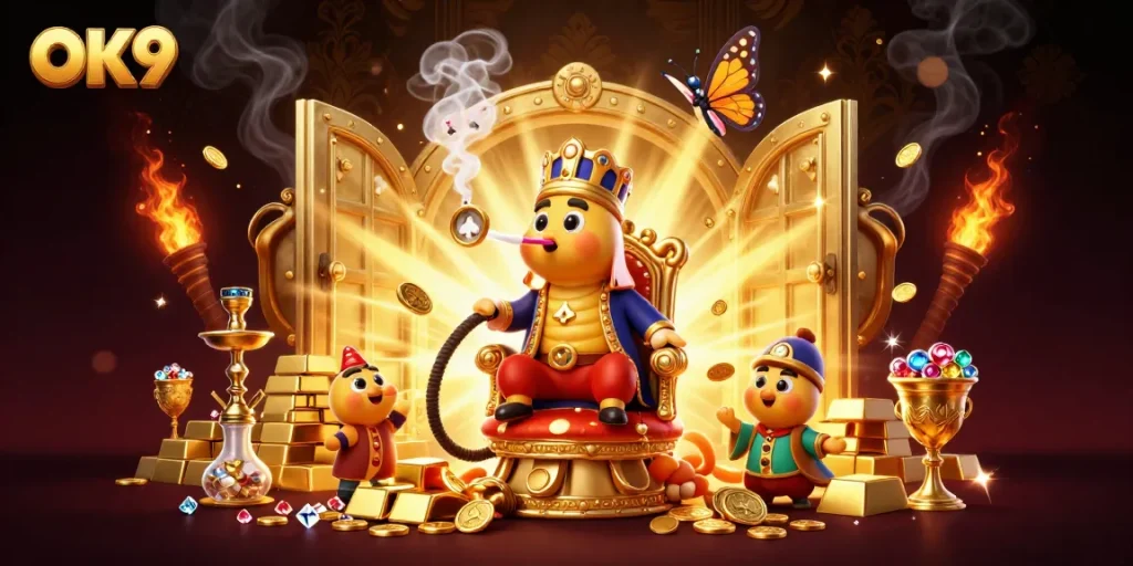 Engage with OK9's vibrant gaming world featuring treasure, smoke rings, and dynamic gameplay.
